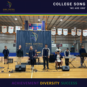 College Song 'We are One' performed at the Town Park Campus Assembly