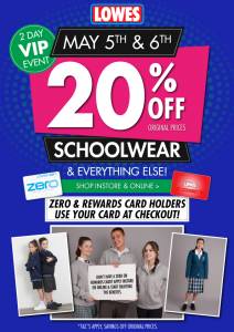 Lowes 20% off College Uniform for all Zero & Rewards Members